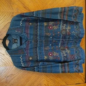 Multiples Blue Denim Embroidered Jacket